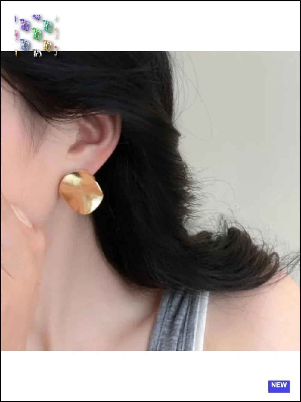 Chunky Gold Coin Hammered Curved Statement Stud Earrings for Women
